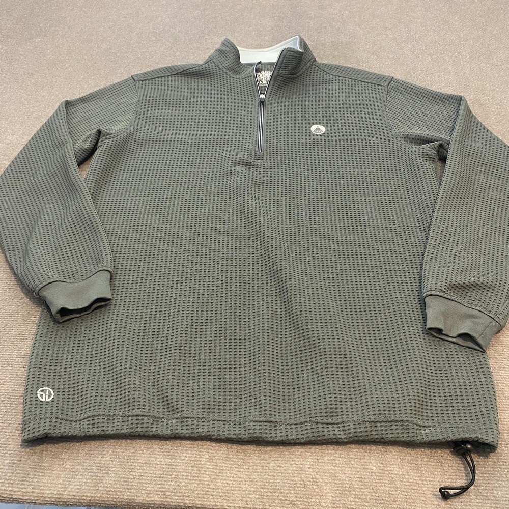 Men's Olive Green Quarter-Zip Waffle Knit Sweater